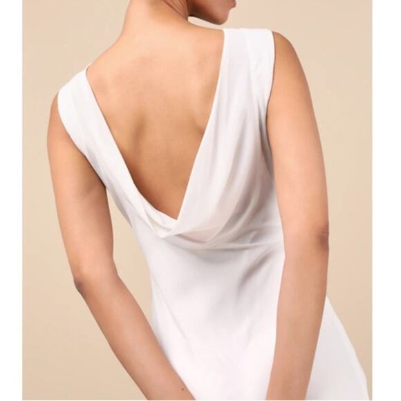 Lulus NWOT Yaneli White Boat Neck Cowl Back Sleeveless Fitted A-Line Maxi Dress - Picture 9 of 11